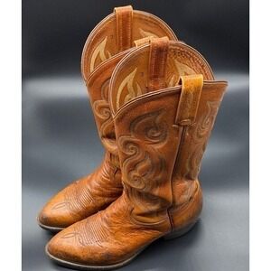 Tony Lama Leather Cowboy Boots Mens Size 9 D‎ Brown Western Style